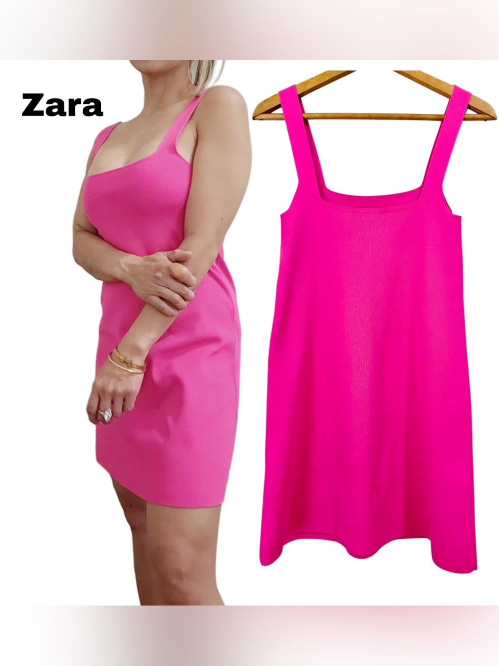 Zara Hot Pink Stretch Slip Dress Medium